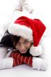 smiling beautiful woman wearing christmas hat