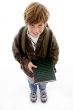 top view of schoolboy ready for school