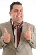 mature man with cheers up hand gesture