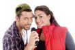young male and female singer with microphone