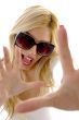 happy young woman with open palms
