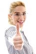 side view of businesswoman with thumbs up