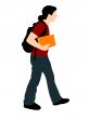 young student walking with books