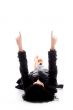 lying female pointing with both hands