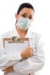 doctor holding writing pad on white background