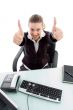 young sitting woman with thumbs up