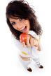 beautiful young woman holding red apple