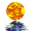 planet earth reflected on top of water