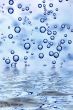 Clean water and water bubbles in blue