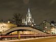 Moscow night view with bridge and scyscraper