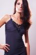 beautiful brunette model in blue blouse and whispering hair