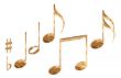 Set of gold pattern musical note symbols isolated