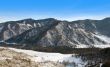 Peak of mountain and blue sky.