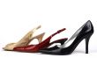 Gold, Red, and Black Women`s High-Heel Shoes