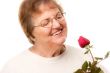 Attractive Senior Woman with Red Rose
