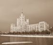 Moscow river quay sepia view