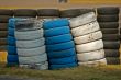 Roadside stacked tyres