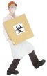 Man in doctor`s smock and biohazard