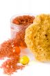 natural sponge, bath salt and oil balls