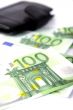 euro and a leather purse