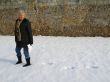 Woman walking in the snow