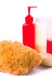 natural sponge, soap and body lotion