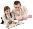Young man and girl reading book