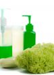 natural sponge, soap and body lotion