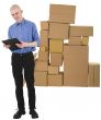 Messenger and pile of cardboard boxes