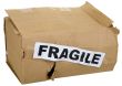 Crumpled cardboard box with inscription `fragile`