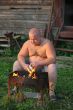 The man makes fire
