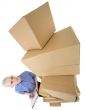 Man and pile cardboard boxes