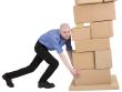 Man push pile cardboard boxes