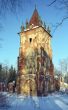 Old tower in snow park