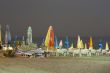 Night beach, umbrellas