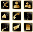Vector black gold square web buttons set2