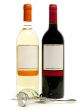  red and white wine with corkscrew
