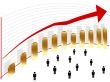 Gold Graph with red arrow and people