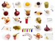 set from different food and drinks items
