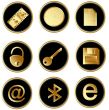 Vector black gold round web buttons set 3