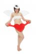 Young woman in angel`s costume with red heart