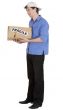Man hold cardboard box with discription `fragile`