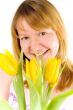 woman with yellow tulips