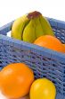 blue basket with fruits