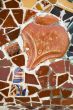 Detail of the ceramics from the Guadi bench in park Guell Barcelona, Spain