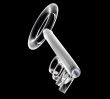 key in glass, COM text 3d made