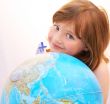 Girl travel globe.