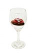 Wine Glass with red heart and diamond engagement ring