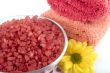 bath salt, towels and flower
