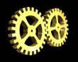 two golden gears in gold - 3D made